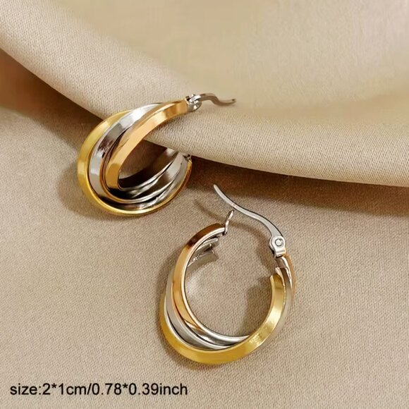 Fashion Necklace and Earring Women Three Tones Sainless Steel Jewelry Set - Picture 3 of 5